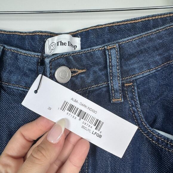 The Drop Alba Dark Indigo Wide Leg High Rise Relaxed Denim Size 29 NWT - Picture 7 of 12